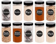 Műanyag befőttes üveg étel fűszerek 500ml 10 db + címkék
