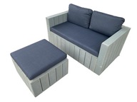 Meble ogrodowe zestaw SZARE sofa 2-osobowa z poduszkami drewniane OUTLET