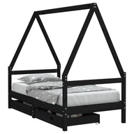 Rama łóżka dziecięcego z szufladami, czarna, 80x16