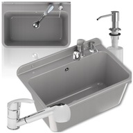 NAGY MÉRETŰ SZÜRKE MOSOGATÓTÁL GARAÁZSBA, KIHÚZHATÓ CSAPTELEP, ADAGOLÓ