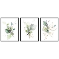 Triptych sada plagátov kvety rastliny grafika botanika zelená 3ks 50x70cm