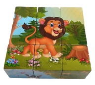 Drevené kocky puzzle 9ks Zvieratká