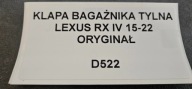 trunk door boot rear LEXUS RX IV 15-22 original