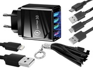 Ładowarka ZESTAW 4XUSB QC 3.0 KABEL BRELOK IPHONE