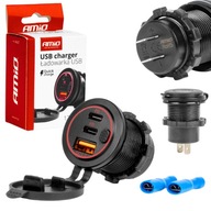 AUTÓS TÖLTŐ SZERELŐ 1x USB QC3.0 + 2x USB-C PD 12V 24V