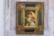 Portrét ženy s kvetmi a dáždnikom - Olejomaľba - Zlatý rám