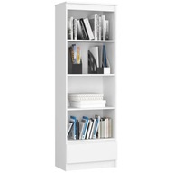 Regał stojący 60 cm szafka 1 szuflada 4 półki książki wysoki pojemny Biały