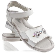 Biele sandále so zirkónmi kožené profilované suché zipsy 35