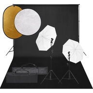 Zestaw fotograficzny - 2x lampa, 2x parasolka, 2x statyw, tło, blenda