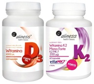 Aliness Vitamín D3 4000 + K2 MK-7 Forte Natto Zrážanlivosť krvi Imunita