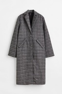 H&M płaszcz krata długi kraciasty trencz szary maxi oversize prosty luźny S