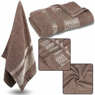 Hnedý bavlnený uterák s ozdobnou výšivkou egyptský vzor 70x135 cm x1