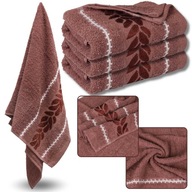 Korálový bavlnený uterák s výšivkou, osuška listy 70x135 cm x3