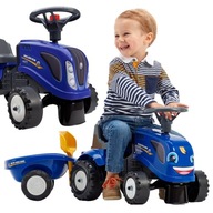 FALK Traktorek Baby New Holland Niebieski z Przyczepką + akc. od 1 roku