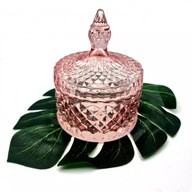 DUŻA szklana cukiernica z pokrywą ozdobny kryształ design róż 10x15 cm