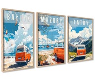 Plagáty na stenu Mazury Tatry Hel karavan van Vintage Grafika Leto