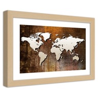 Obraz v ráme, Mapa sveta na dreve - 90x60