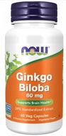 NOW FOODS GINKGO BILOBA Ekstrakt 60mg MIŁORZĄB JAPOŃSKI 60 kapsułek