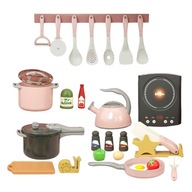 Zestaw kuchenny z prawdziwymi dźwiękami i światłem Zabawka do udawania gotowania, 31 sztuk, kolor różowy
