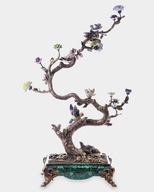 Svietnik Kvitnúce Strom a Vtáky Bronz a Porcelán
