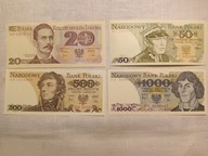 Stare banknoty 20, 50, 500, 1000 zł 1982 - 88 r, stan bankowy