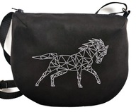 Čierna malá poštárka kabelka s koňom pre teenagerov výšivka kôň