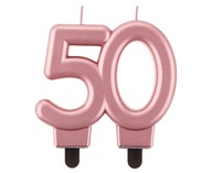 Świeczka liczba 50 urodziny, metalik ZŁOTY RÓŻ