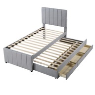 Čalúnená posteľ 90 x 200 cm, výsuvná detská posteľ zásuvka šedá