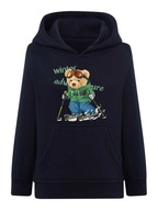 Chlapčenská mikina s kapucňou s medvedíkom na lyžiach tmavo modrá, veľ. 110/116