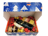 Zestaw świąteczny z winem w granatowym pudełku, Upominek na Boże Narodzenie