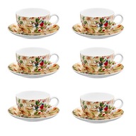 FILIŻANKI DO KAWY HERBATY ESPRESSO BIAŁE NA 6 OSÓB PORCELANA ZESTAW BOTANIC