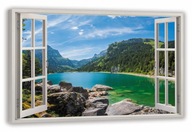 Obraz pohľad z okna jazero v horách hory 120x80