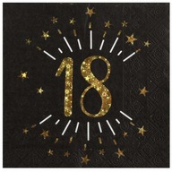 SERWETKI urodzinowe 18 URODZINY czarne złote x10