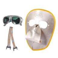 Skórzana maska spawalnicza i okulary spawalnicze chroniące przed rozpryskam