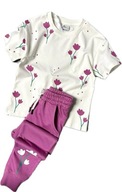 116-122 Komplet dziewczęcy 2 częściowy bluzka spodnie dresowe - kwiaty