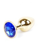 Stalowy korek analny plug złoty sex kryształ 7cm niebieski Boss Series Heav