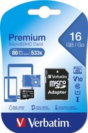 Karta micro SD Verbatim Premium SDHC 16 GB + Adapter 44082