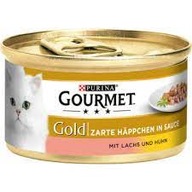 GOURMET GOLD puszka dla kota w SOSIE ŁOSOŚ i KURCZAK 85g