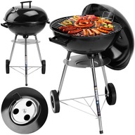 GRILL WĘGLOWY OKRĄGŁY OGRODOWY Z POKRYWĄ NA KÓŁKACH POPIELNIK RUSZT 41cm