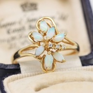 Zlatý prsteň s opálmi a diamantmi 9K veľkosť 25
