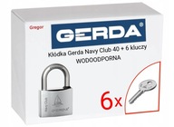 .6 Kľúče. Visiaci zámok Gerda Navy Club 40 + 6 kľúčov VODOTESNÁ chrómová