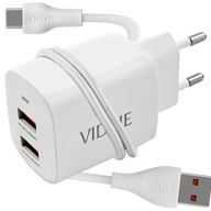 Hálózati töltő VIDVIE 2xUSB 2.4A 1m fehér