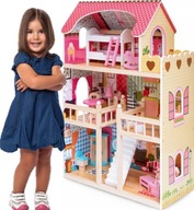 Prenosný domček veľký dom z dreva s nábytkom pre dievčatko pre BÁBIKY
