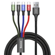 Kabel przewód USB 4w1 Iphone Lightning 2 x USB-C microUSB w nylonowym oploc