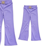 Dievčenské nohavice zvončeky fialové prúžky módne nohavice pre dievča 146