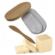 Maselniczka Szklana z Drewniana Pokrywa z Nożykiem Duża Na Kostkę Masła