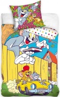 Bavlnené posteľné obliečky Tom a Jerry v žltom kabriolete