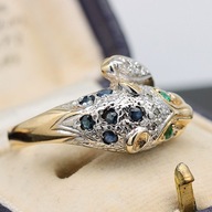 Zlatý prsteň so zafírmi, smaragdmi a diamantmi PANTERA