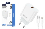 Rýchla Nabíjačka USB 22,5W QC3.0 + Lightning kábel iPhone * PD Quick Charge