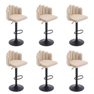 Sada 6 zamatových otočných barových stoličiek pre barové reštaurácie béžová